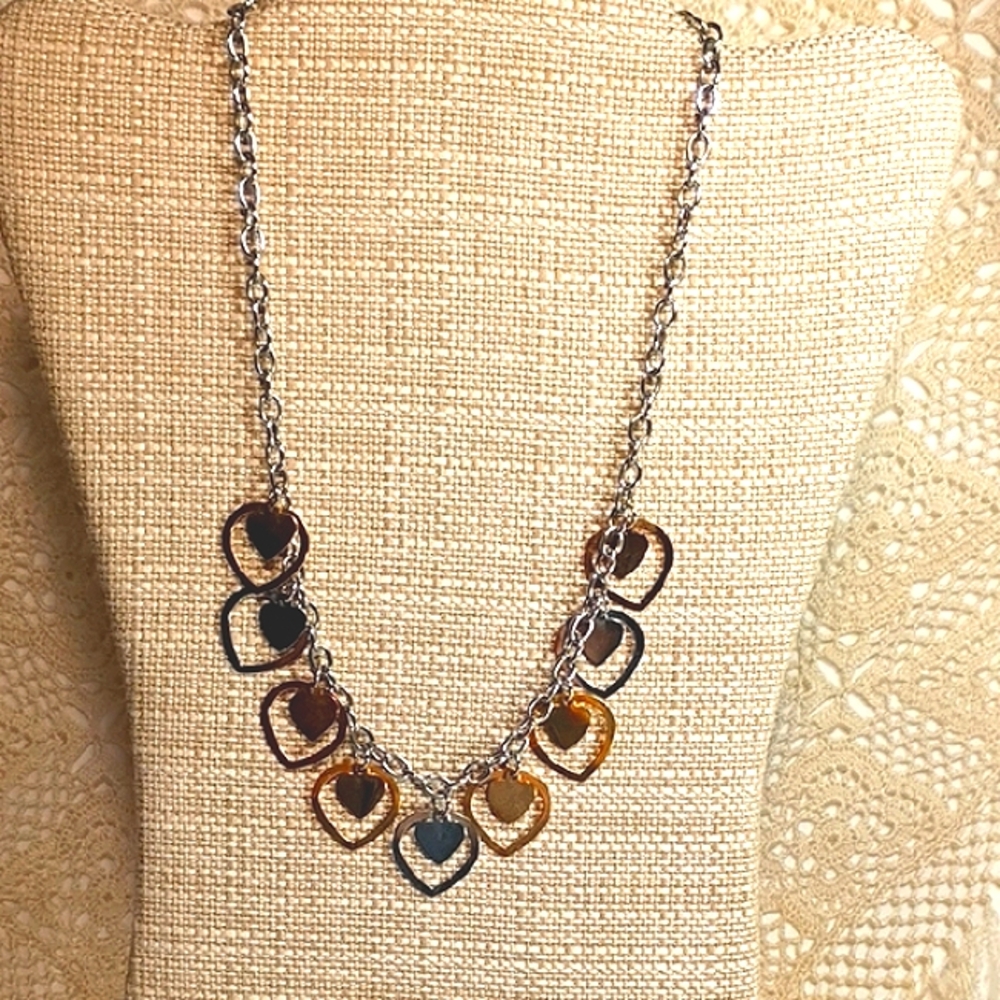 Milor Stainless Steel Tri-Tone Heart Charm Necklace